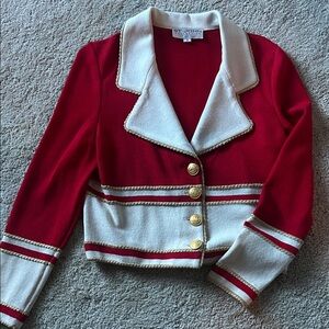 St. John Red and Cream Blazer with Gold Buttons